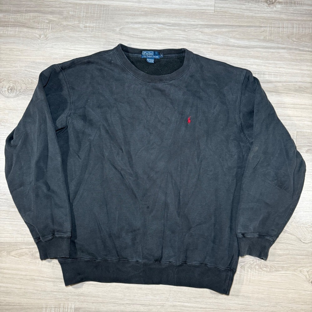 Vintage Polo Ralph Lauren Nice Fade Sweatshirt Crew Neck‎ Red Pony Logo Black L
